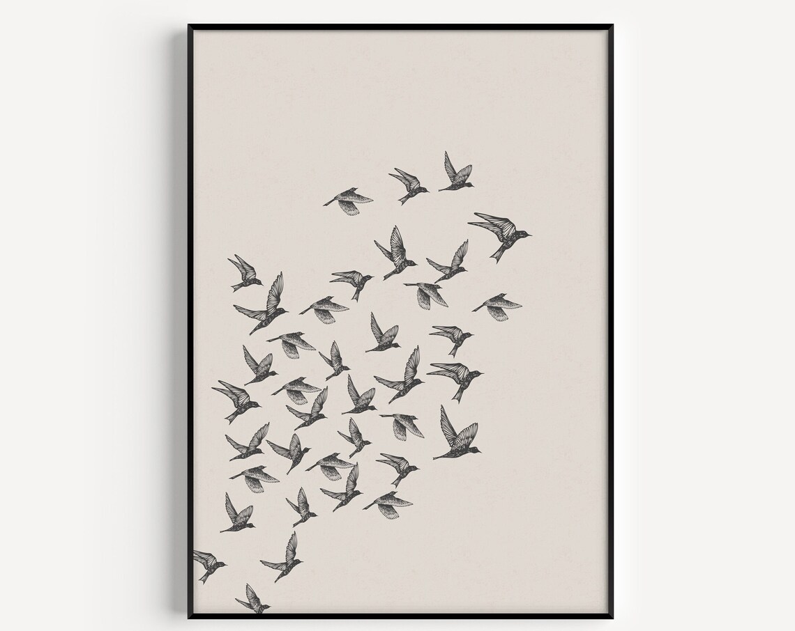 Bird Print Minimalist Wall Art, Neutral Flock