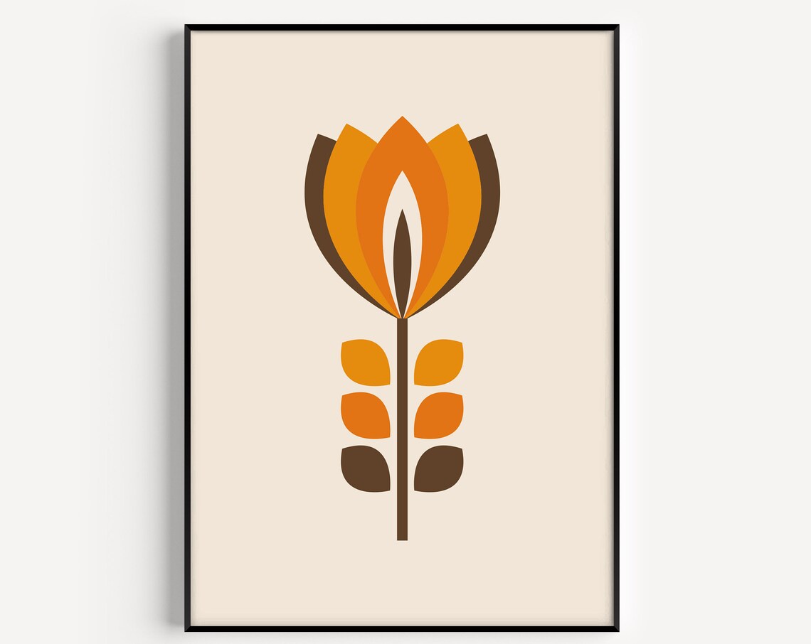 Mid Century Modern Orange Flower Art Print