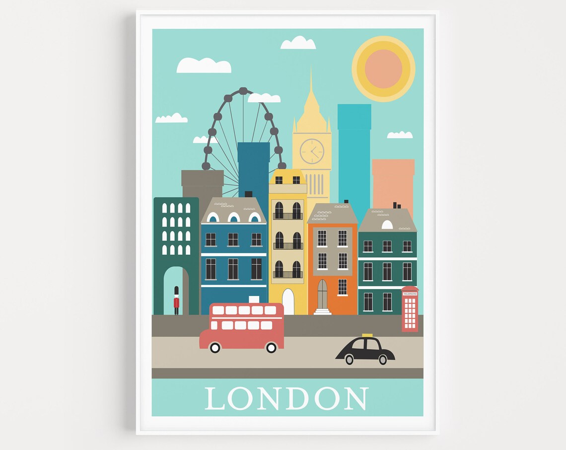 London Minimalist Travel Poster, Modern Wall Art Print