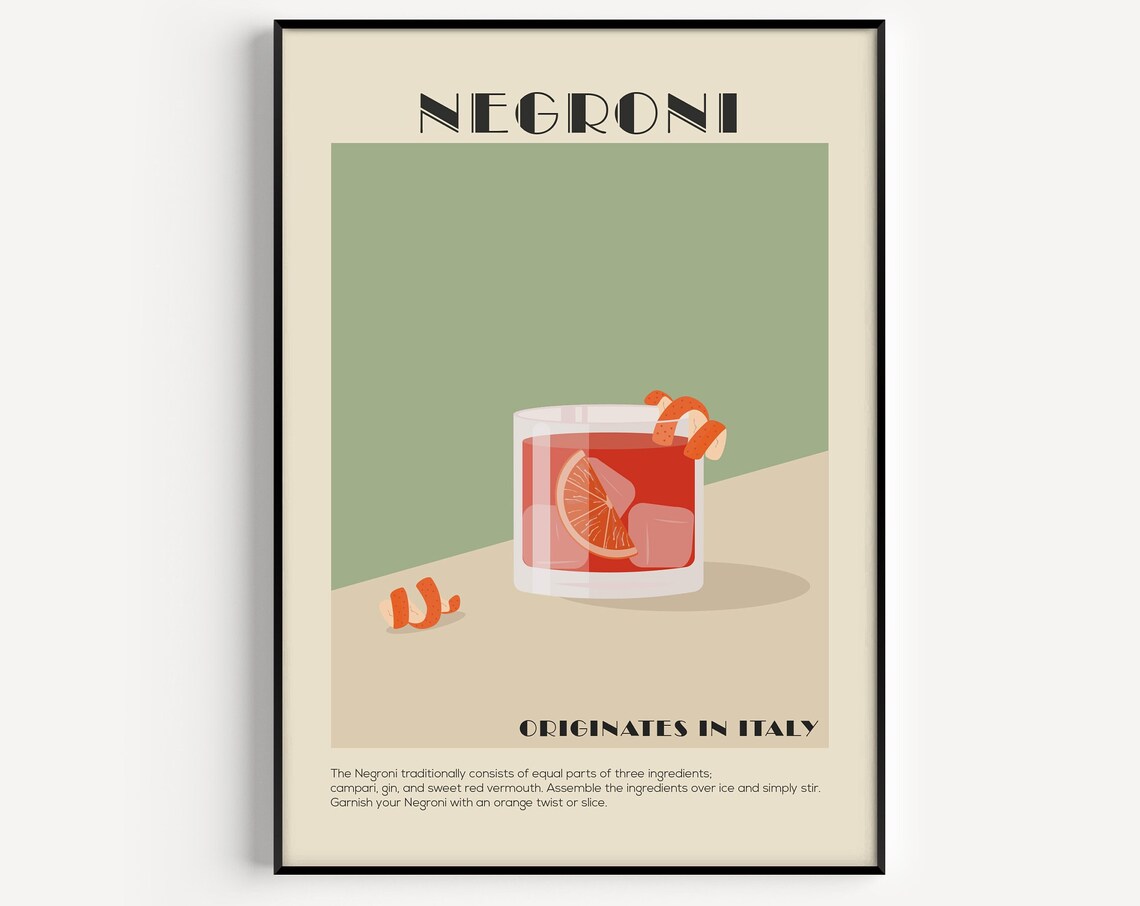 Negroni Cocktail Kitchen Wall Art, Poster Print