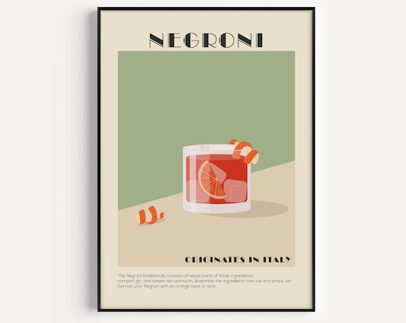 Negroni Cocktail Kitchen Wall Art, Poster Print