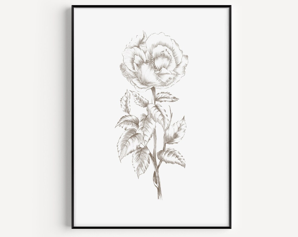 Botanical Print Wall Art Flower Black White Minimalist Gift For Her