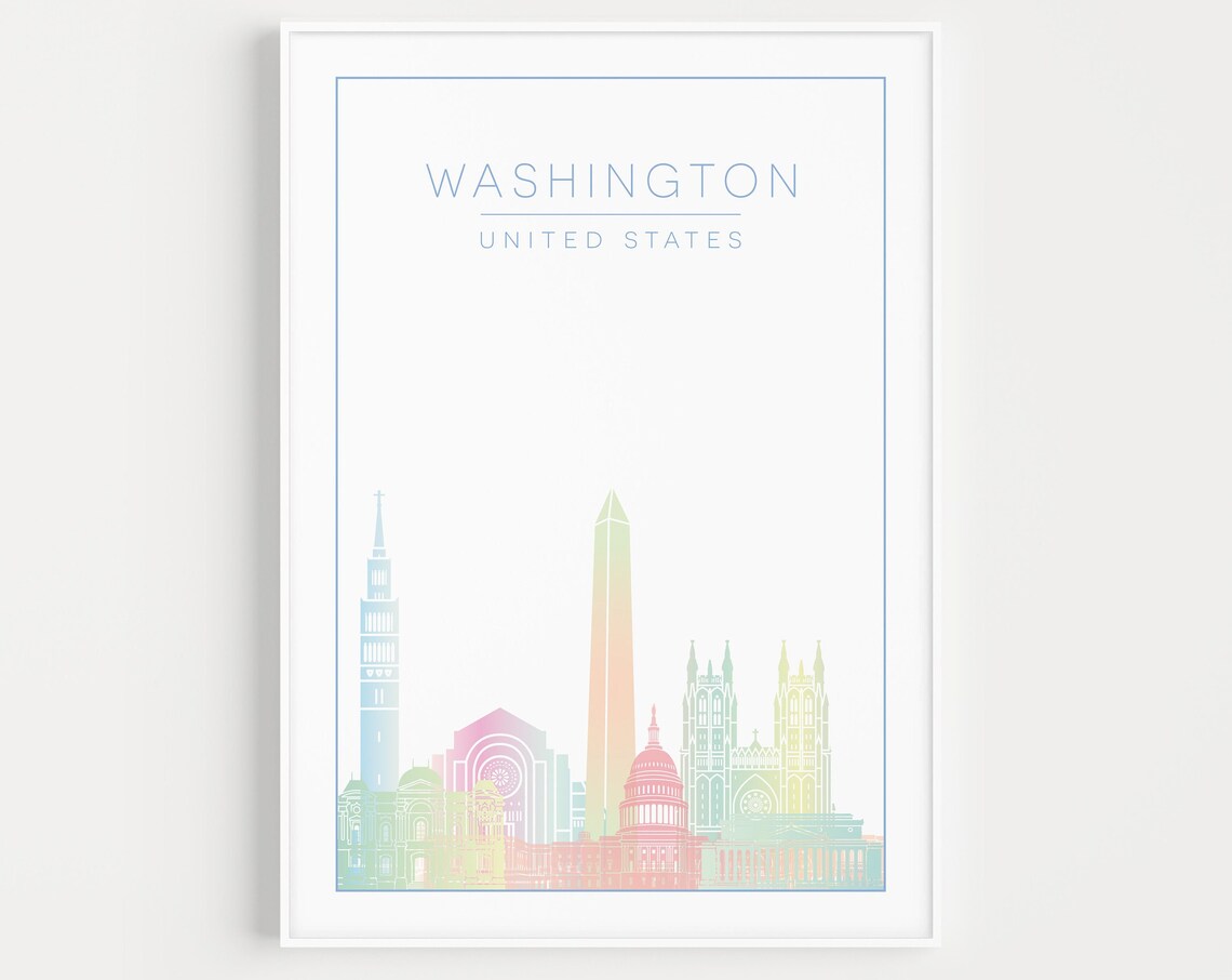 Washington United States Pastel Minimalist Skyline Travel Art Poster