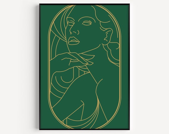 Art Deco Wall Print Green Woman Prints