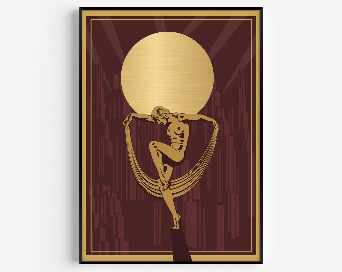 Art Deco Gold Dancer Moon Red Vintage Jazz Age Glamour Art Poster