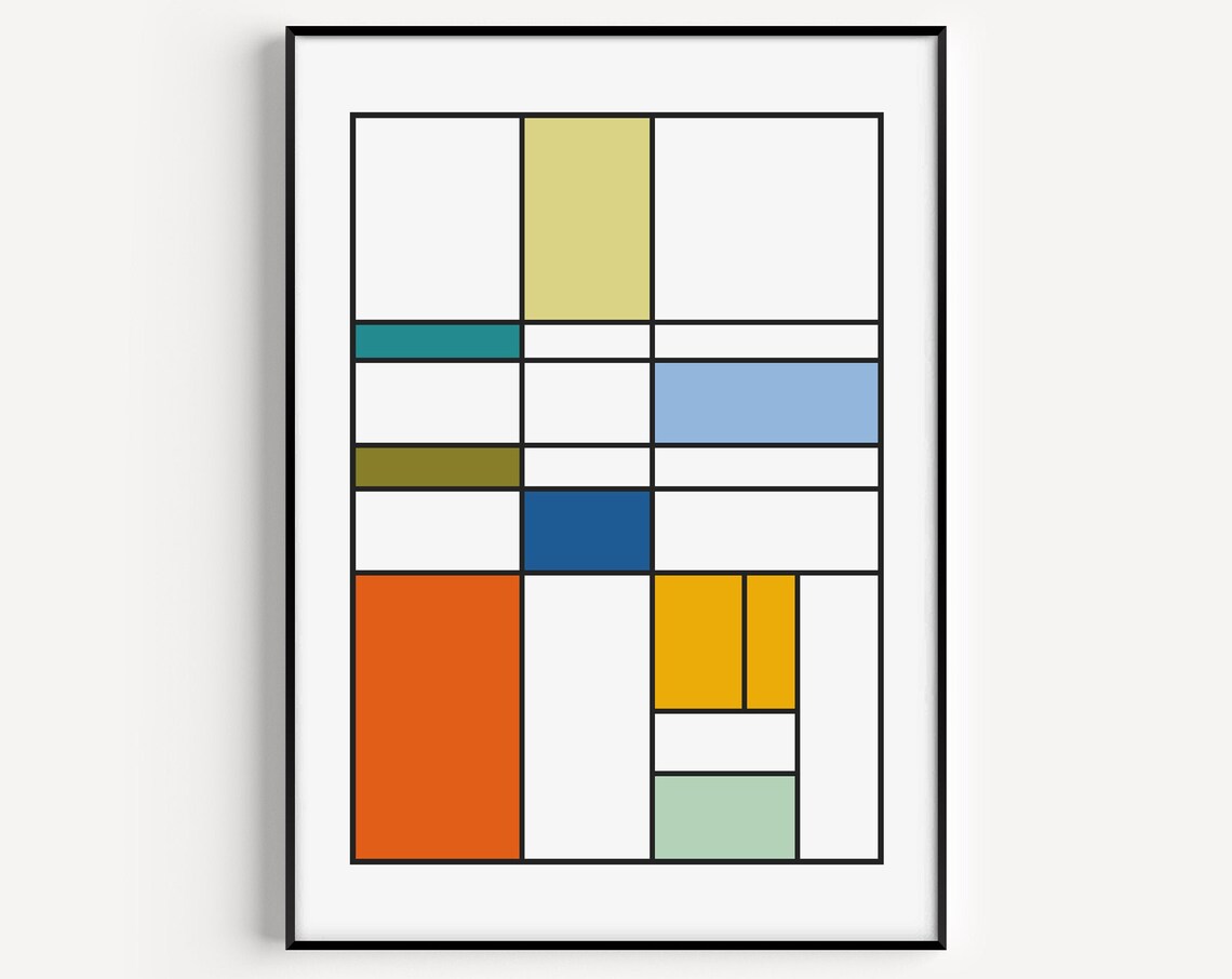 Mid-Century Modern Wall Art Print, Mondrian Style