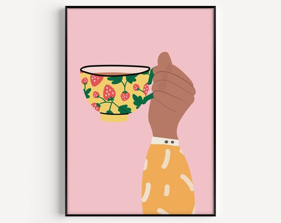 Kitchen Print Pink Tea Wall Art Coffee Boho