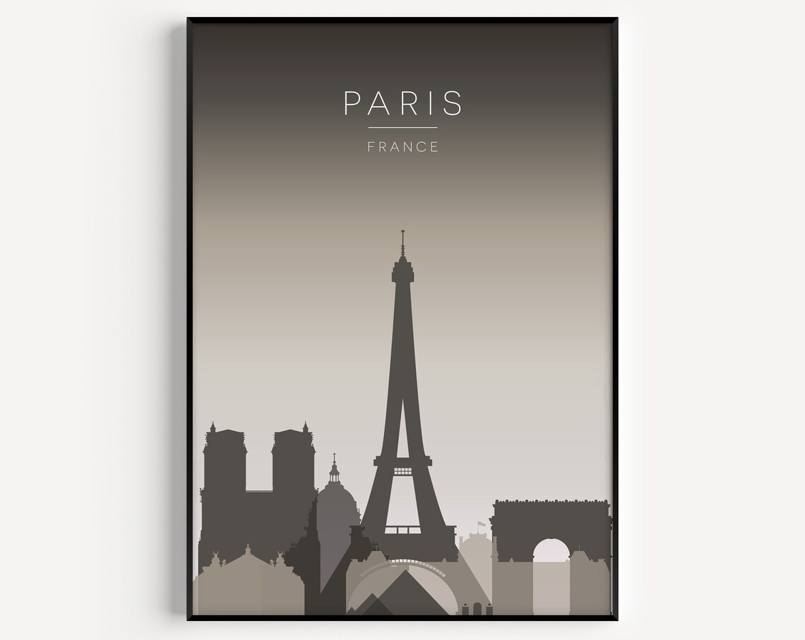 Paris Eiffel Tower Black Beige Travel Poster