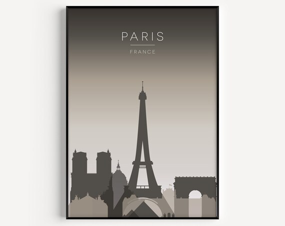 Paris Eiffel Tower Black Beige Travel Poster
