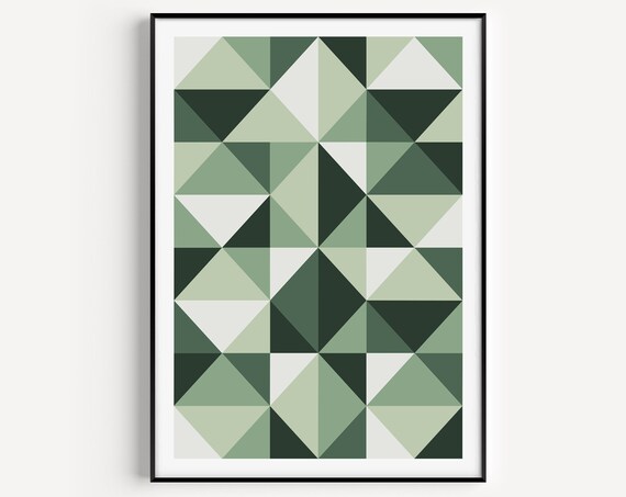 Green Print Scandinavian Geometric Wall Art Triangles Fine