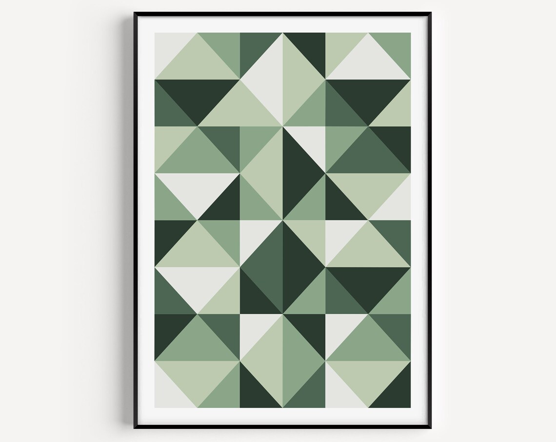 Green Geometric Triangle Mosaic Modern Scandinavian Wall Art