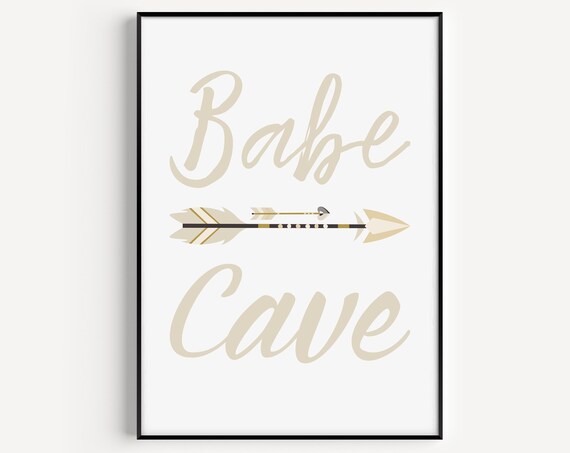 Babe Cave Neutral Nursery Script Arrow Minimalist Wall Art Decor