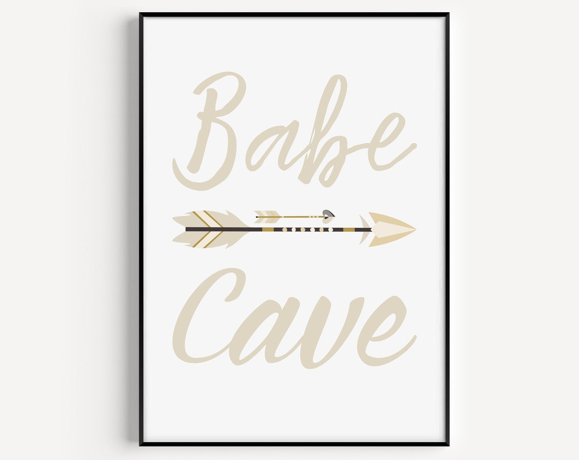 Babe Cave Neutral Nursery Script Arrow Minimalist Wall Art Decor