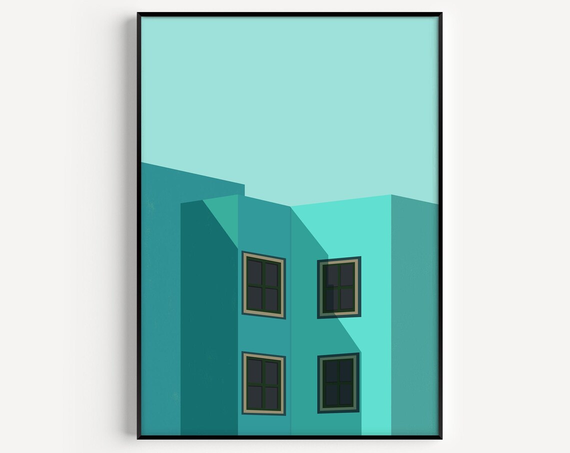 Architecture House Green Poster, Modern Minimalist