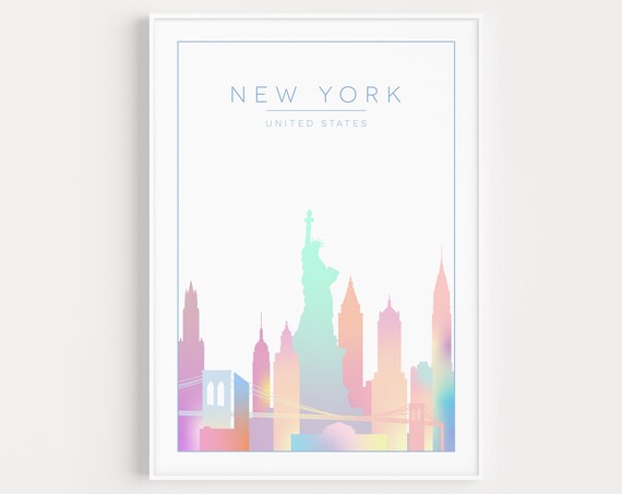 New York Pastel Gradient Skyline Statue Of Liberty City Poster