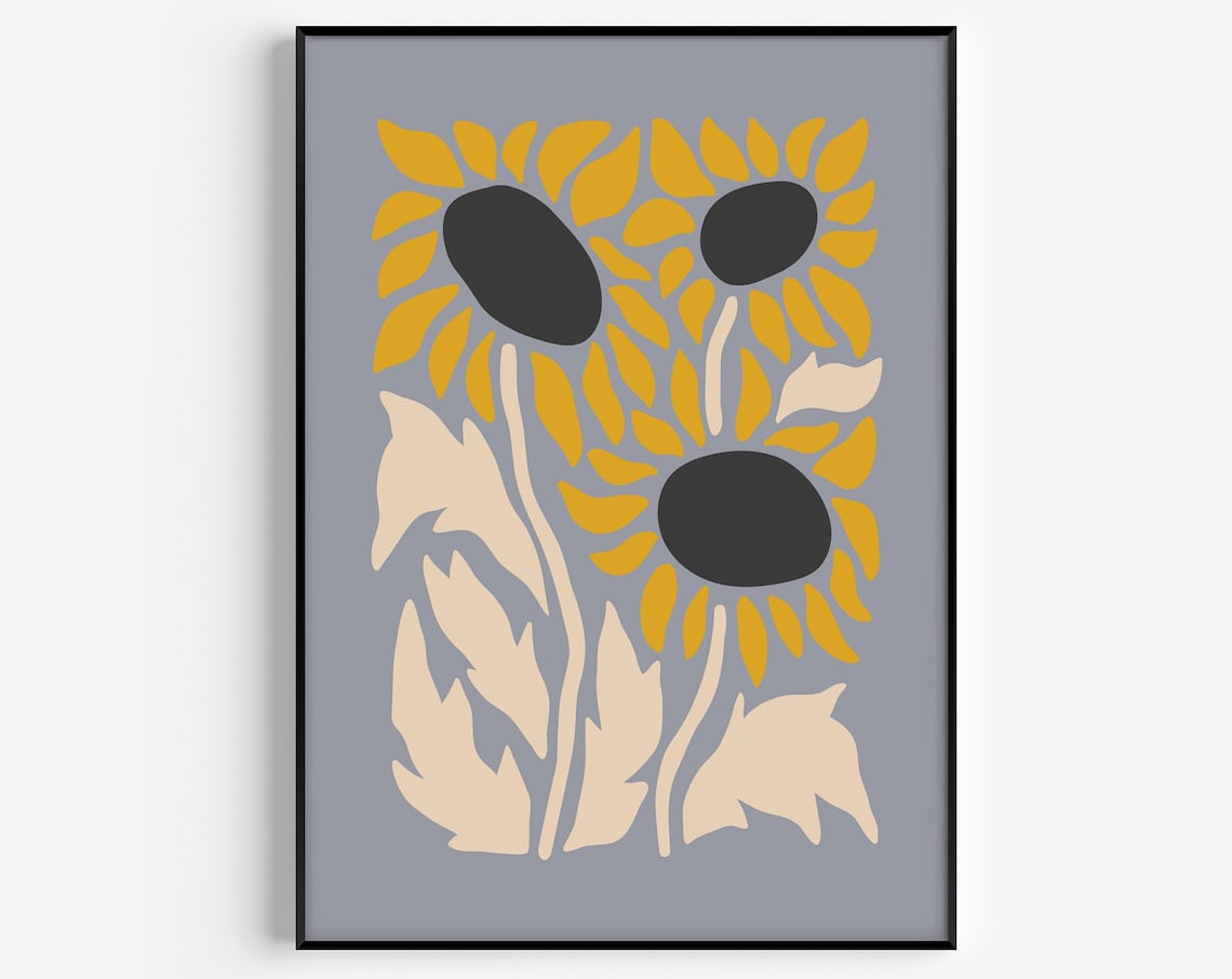 Sunflower Print, Mid-Century Retro Flower Art