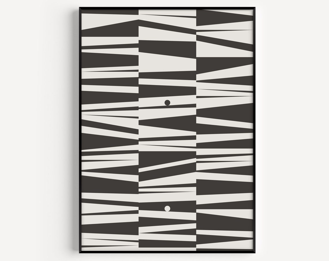 Black White Modern Geometric Lines Abstract Scandinavian Poster