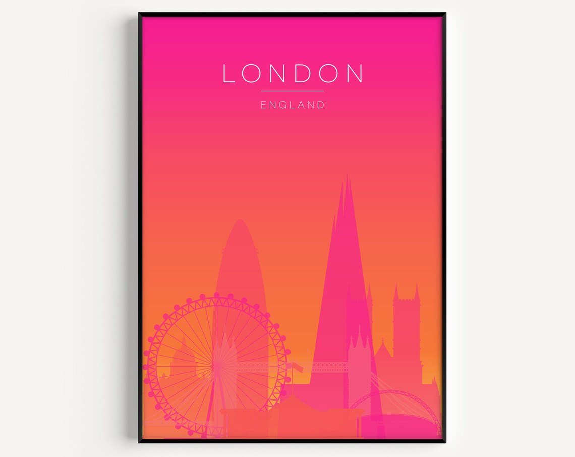 London Pink Travel Poster, Bright Wall Art Print