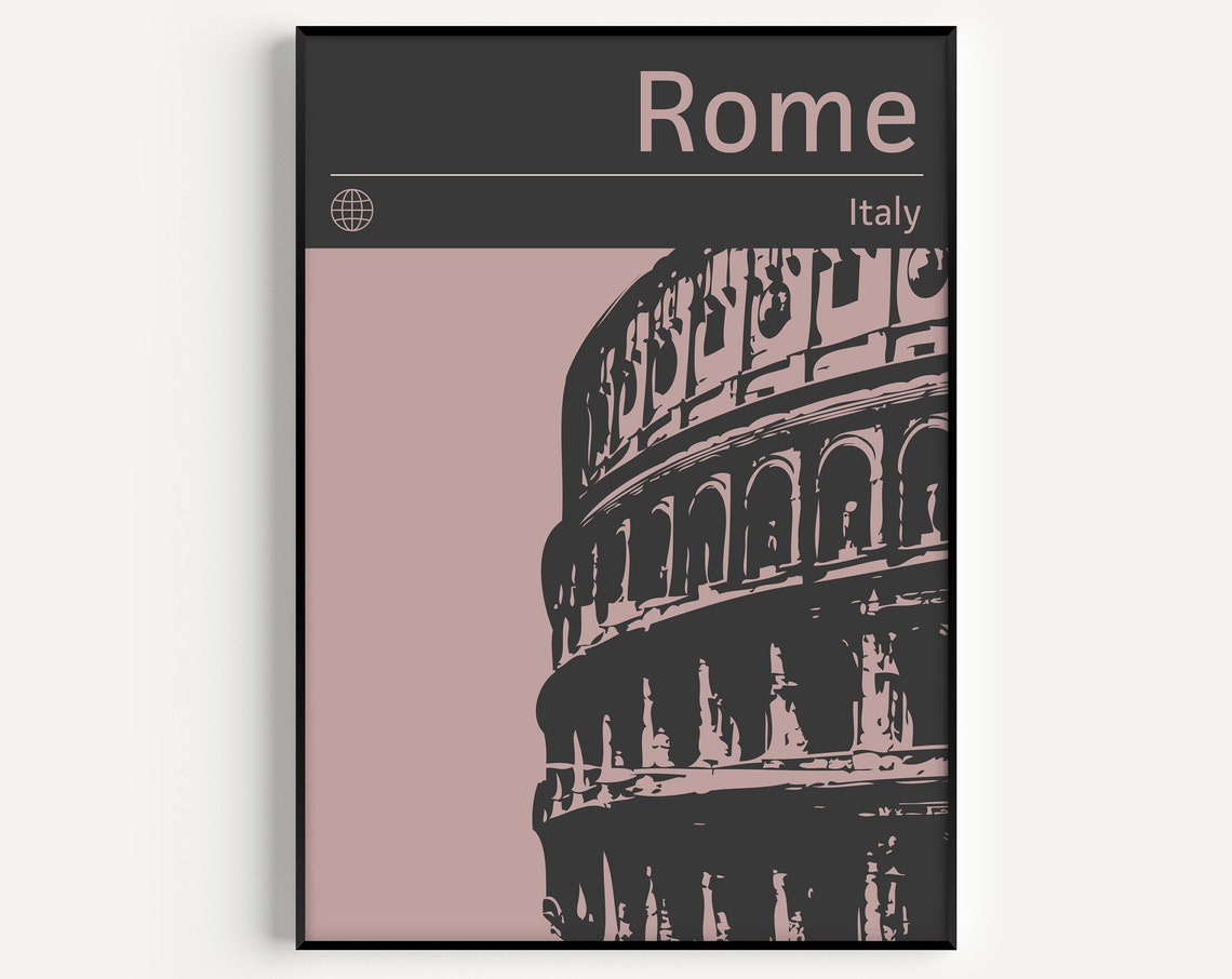 Rome Italy Colosseum Pink Black Graphic Minimalist Travel Poster