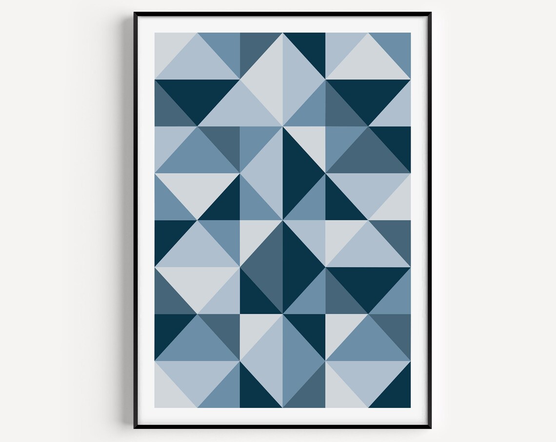 Geometric Blue Triangles Scandinavian Art Print