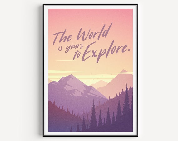 Wall Art Mountain Print Quote Purple Modern Prints Scandinavian