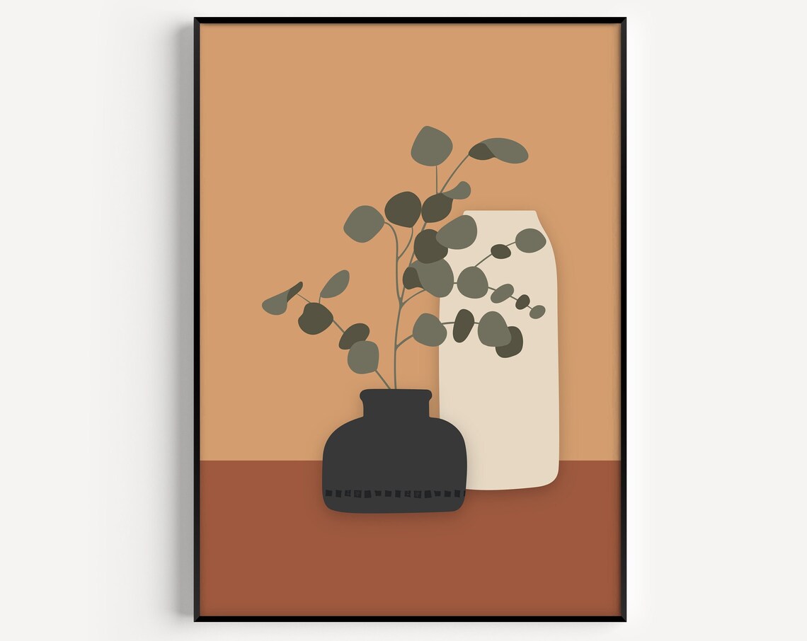 Eucalyptus Print Vase Neutral Boho Art Print