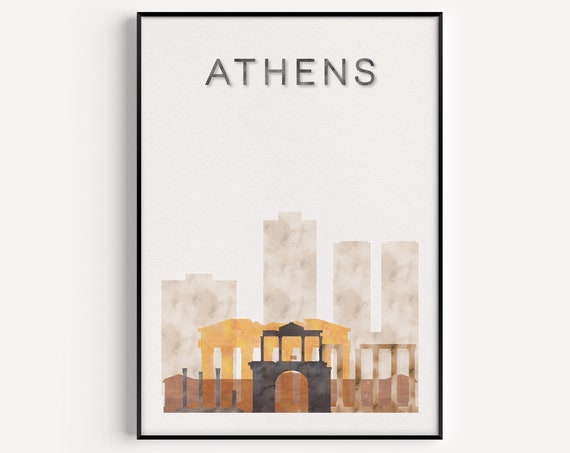 Athens Minimalist Travel Poster, Greece Wall Art