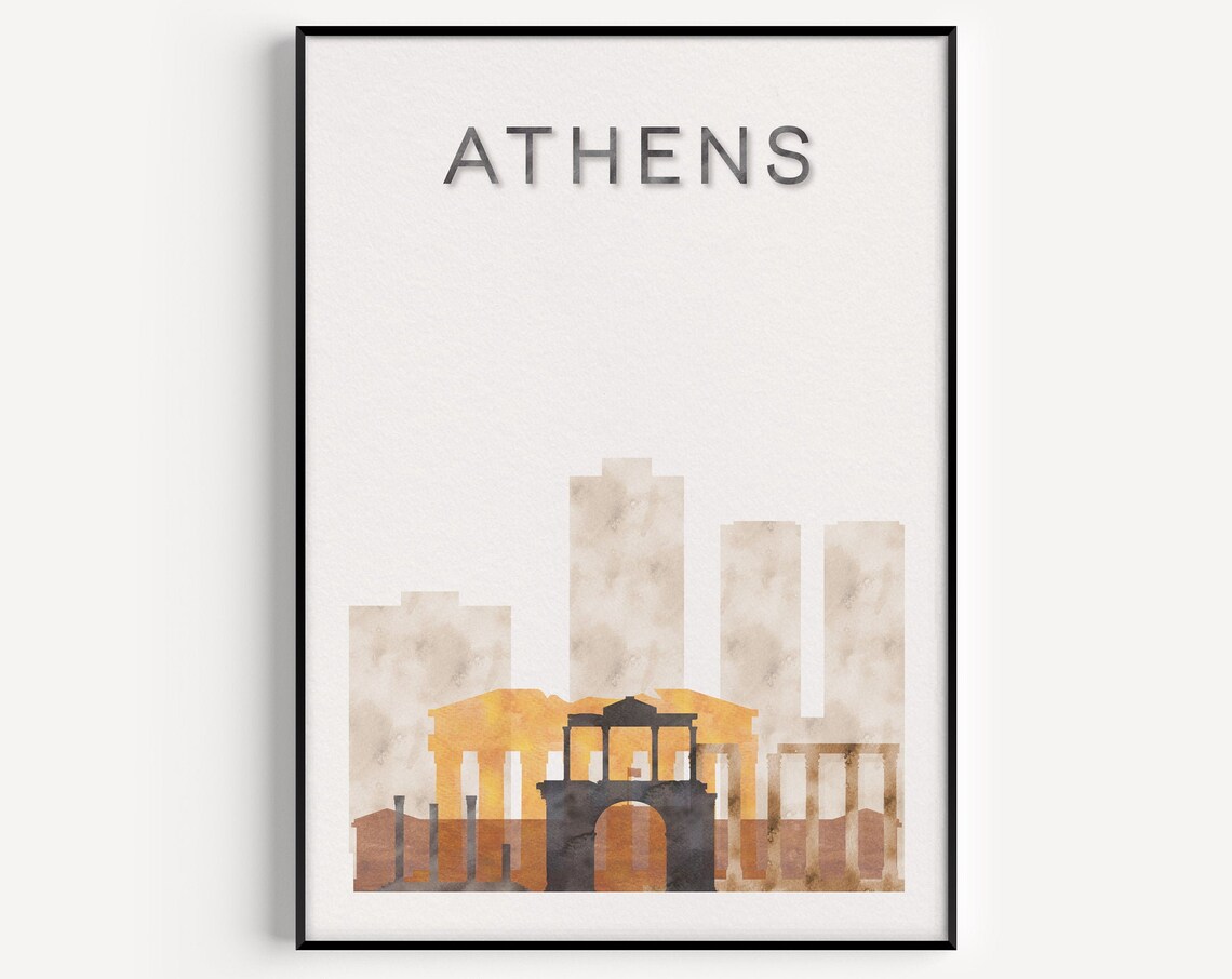Athens Minimalist Travel Poster, Greece Wall Art