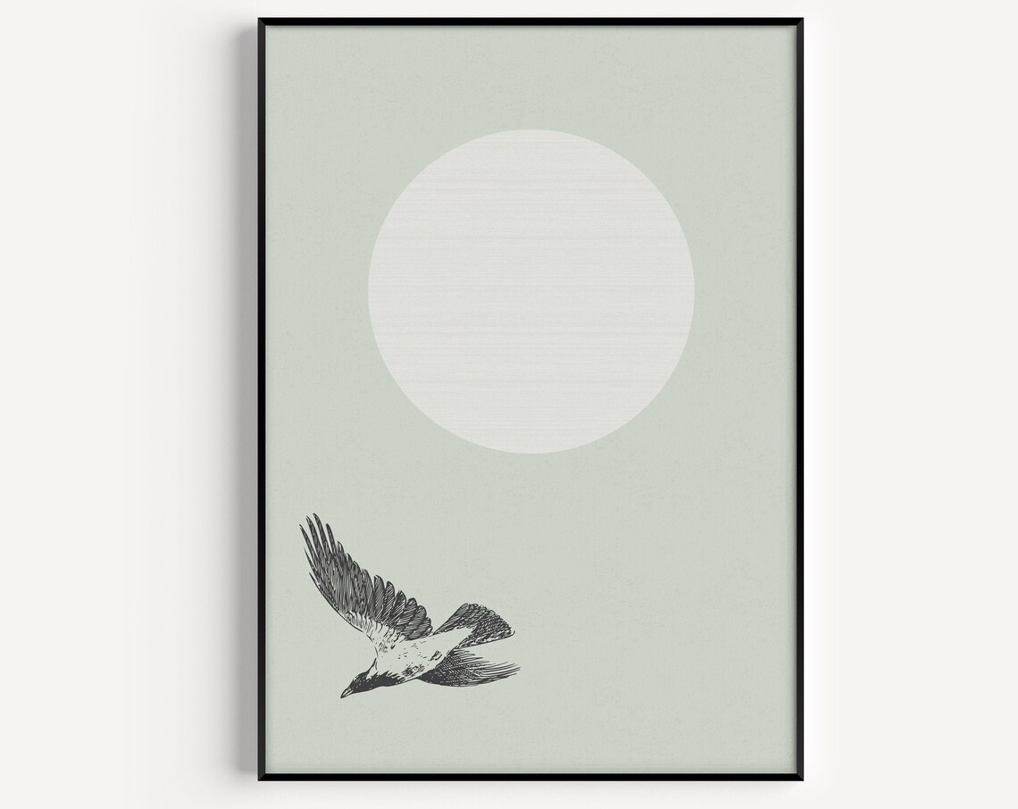 Minimalist Scandinavian Bird Art Print, Blue