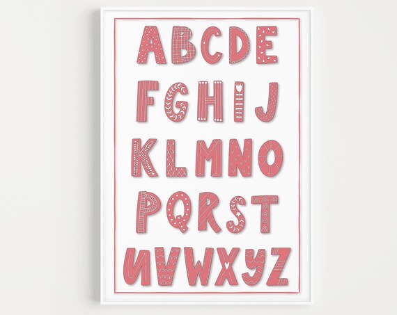 Pink Alphabet ABC Letters Kids Nursery Scandinavian Style Poster