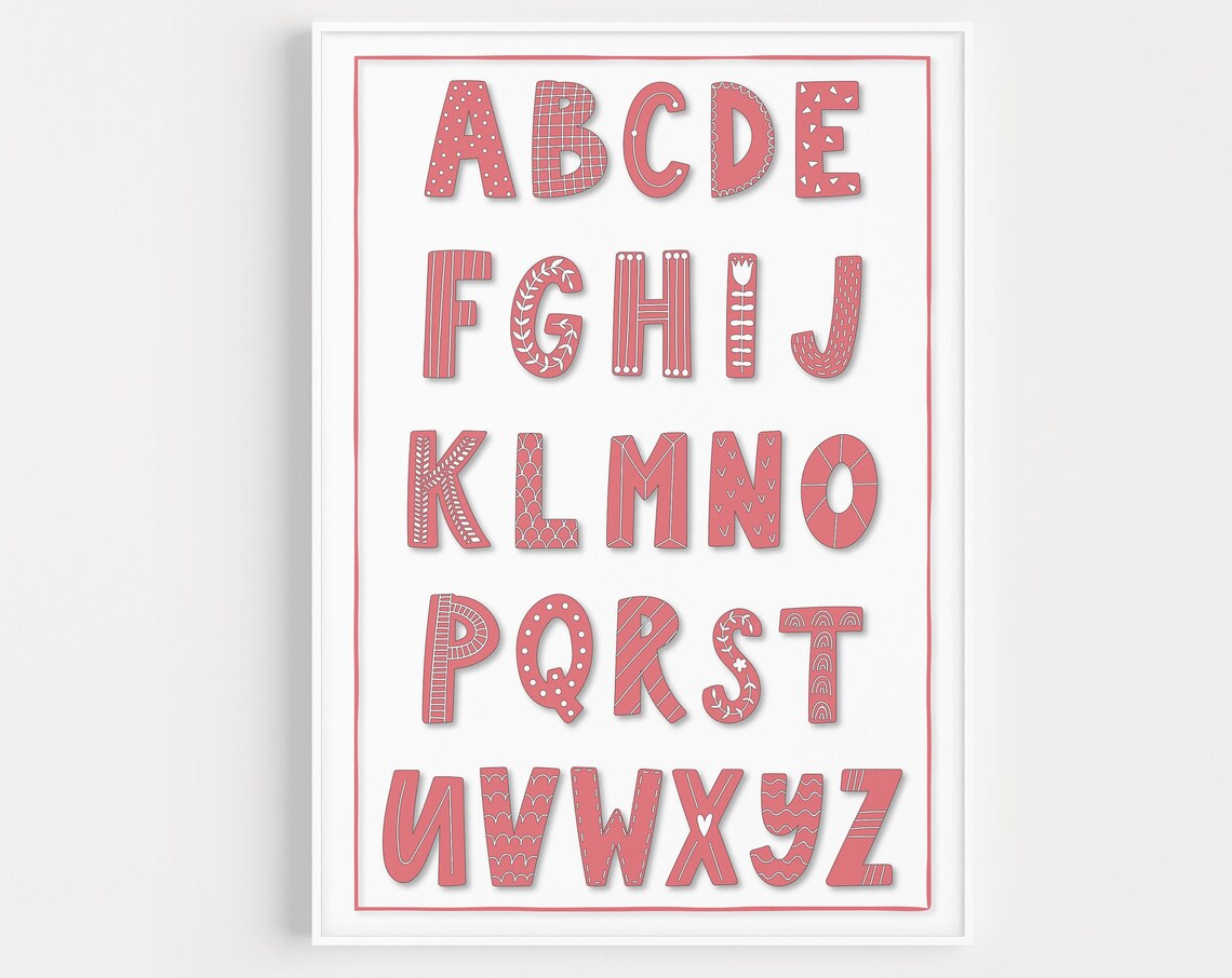 Pink Alphabet ABC Letters Kids Nursery Scandinavian Style Poster