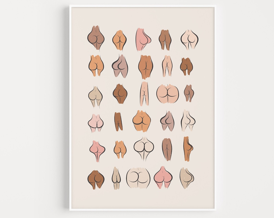 Bum Print Funny Bathroom Wall Art, Body Positivity