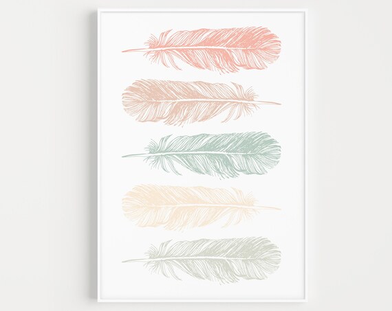 Feather Print Wall Art Minimalist Feathers Scandinavian Prints Posters
