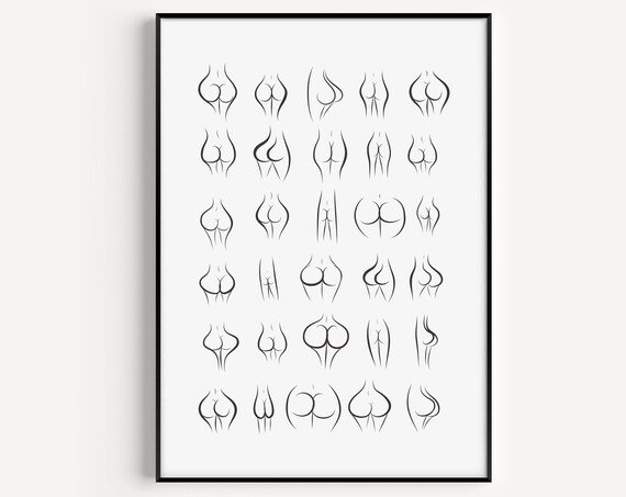 Bum Print Wall Art Black And White Bathroom Funny Gift Body Positivity Prints Idea Woman
