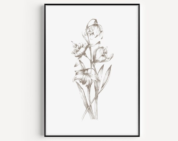 Flower Print Wall Art Botanical White Minimalist Scandinavian