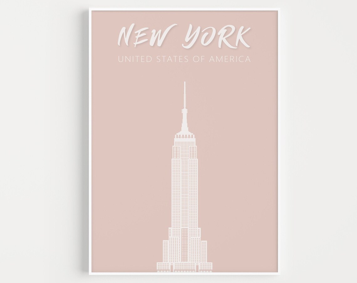 New York City Poster Pink Empire State Building Minimalist Skyline Art