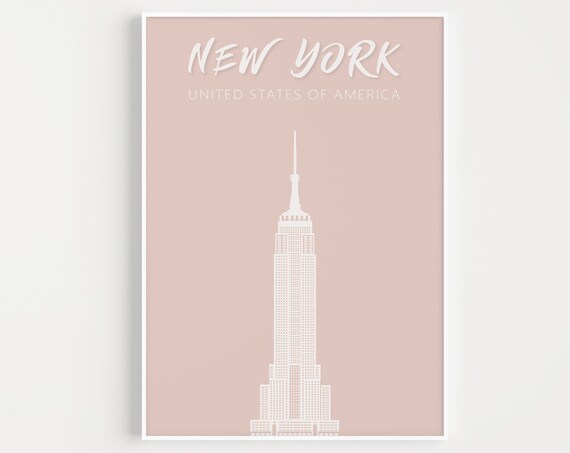 New York City Poster Pink Empire State Building Minimalist Skyline Art