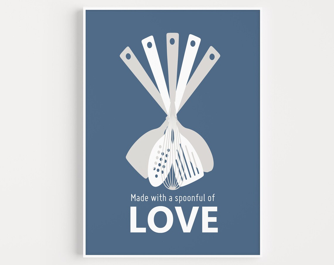 Kitchen Quote Blue Minimalist Art Print