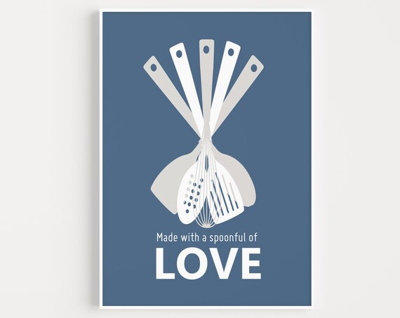 Kitchen Quote Blue Minimalist Art Print