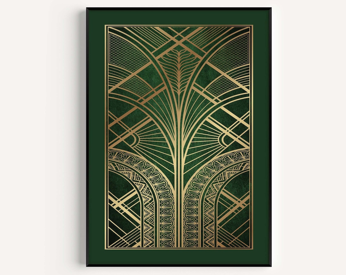 Art Deco Green Gold Poster, Luxe Art Print