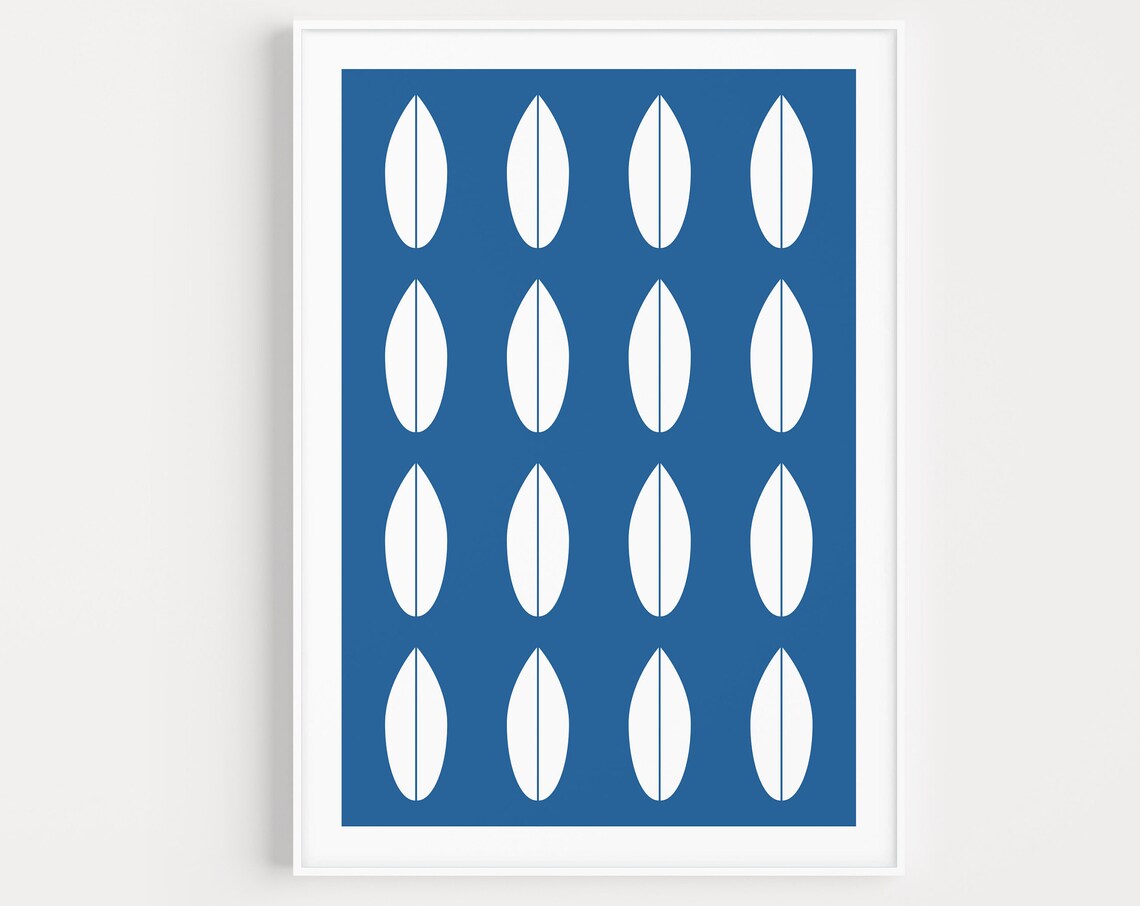 Blue Scandinavian Minimalist Leaf Art Print