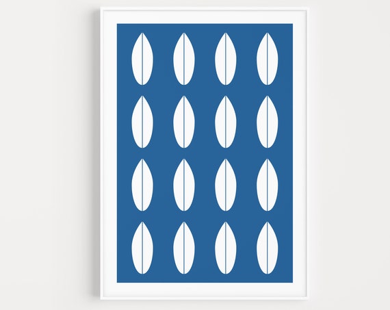 Blue Scandinavian Minimalist Leaf Art Print