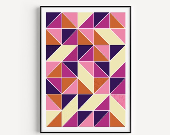 Geometric Print Triangles Wall Art Pink Prints Scandinavian Fine