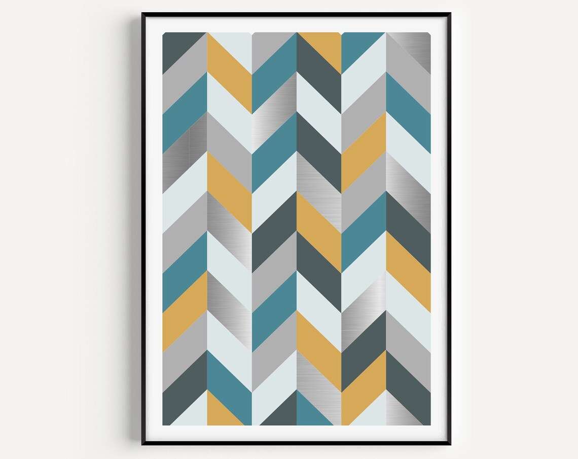 Scandinavian Minimalist Blue Chevron Poster Print