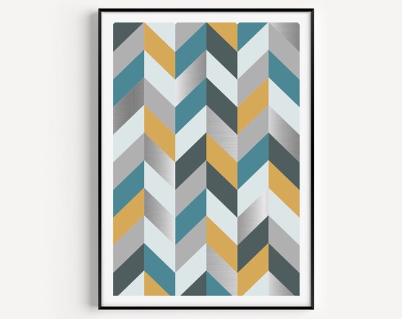 Scandinavian Minimalist Blue Chevron Poster Print