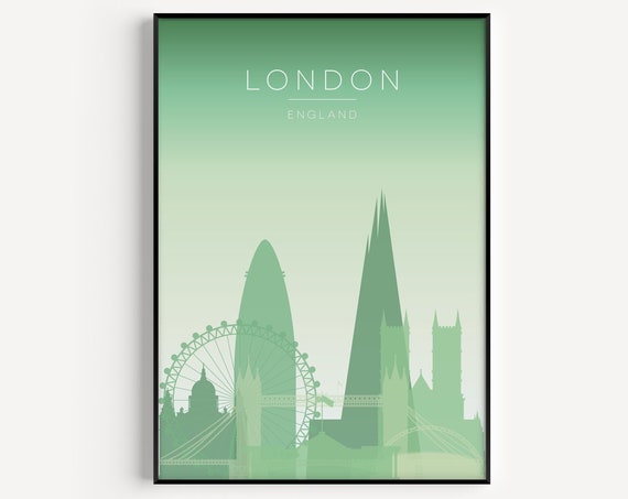 London Travel Poster, Green Wall Art Print