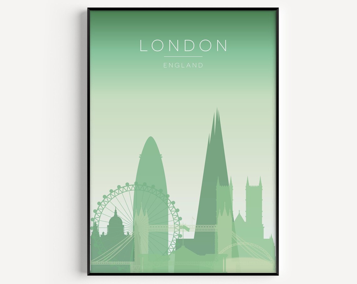 London Travel Poster, Green Wall Art Print