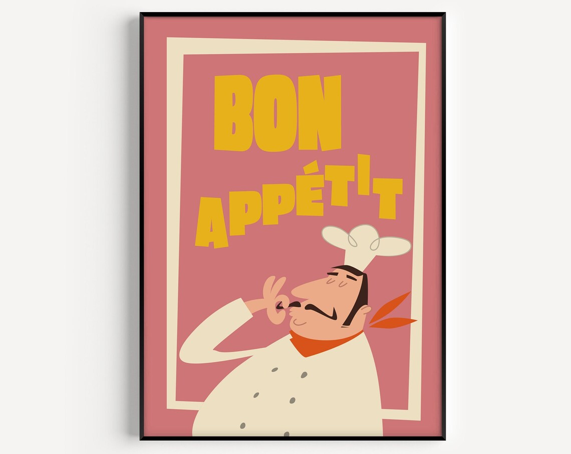 Bon Appetit Print, Mid-Century Kitchen Art