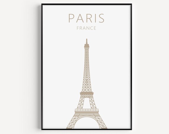 Paris France Eiffel Tower Gold Line Art Minimalist Travel Poster