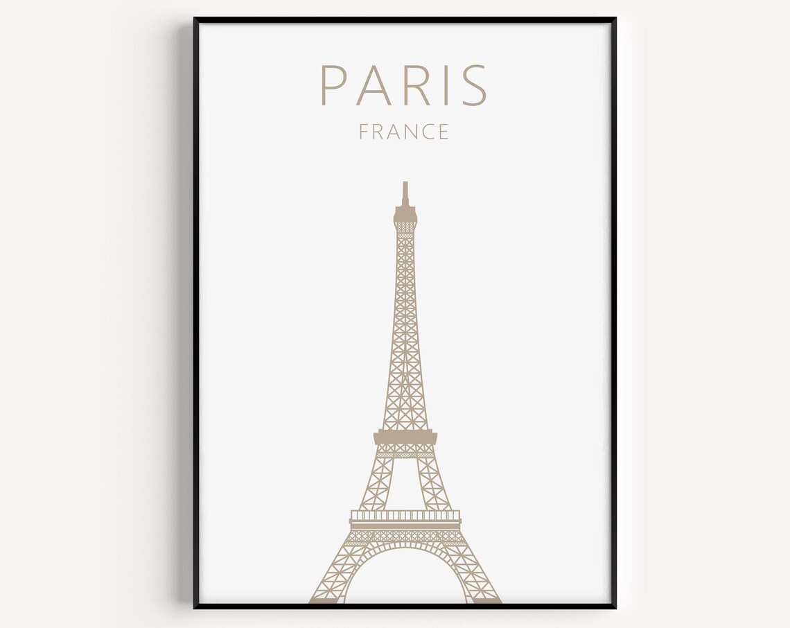 Paris France Eiffel Tower Gold Line Art Minimalist Travel Poster